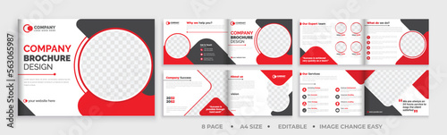 8 pages brochure landscape template, corporate business booklet brochure design, modern layout bifold brochure, annual report template,