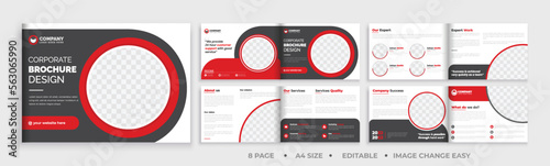 8 pages brochure landscape template, corporate business booklet brochure design, modern layout bifold brochure, annual report template,