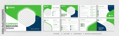 8 pages brochure landscape template, corporate business booklet brochure design, modern layout bifold brochure, annual report template,