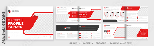 8 pages brochure landscape template, corporate business booklet brochure design, modern layout bifold brochure, annual report template,