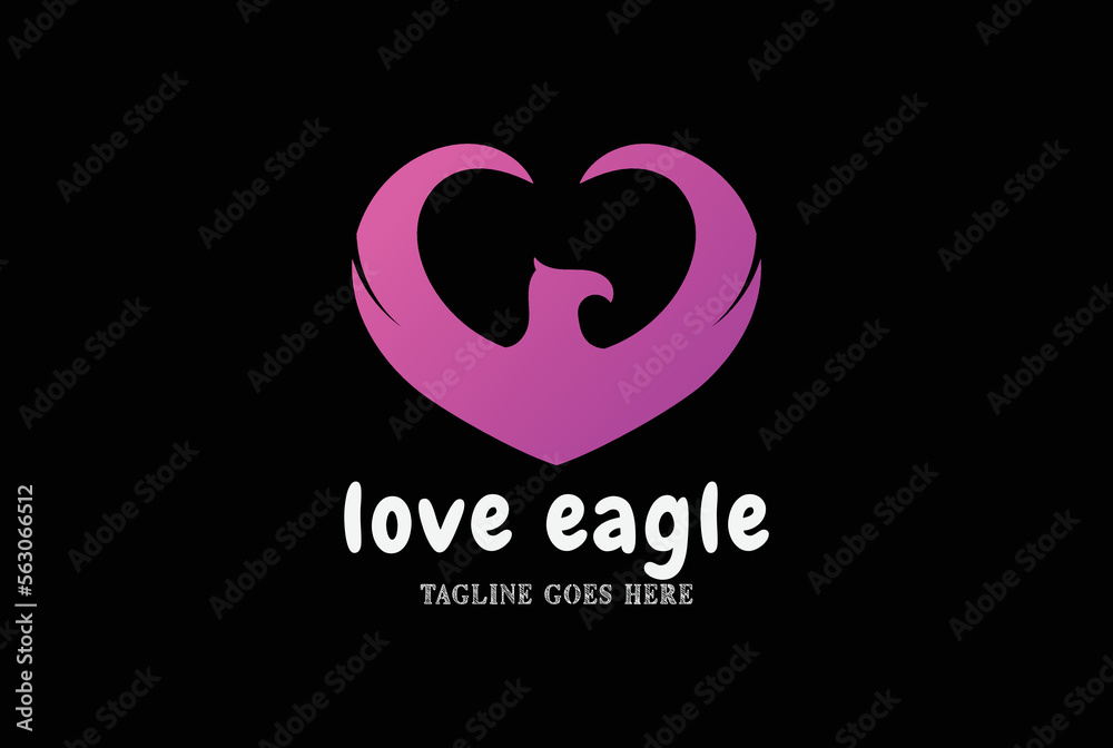 Simple Minimalist Eagle Hawk Falcon Phoenix Bird Wings Love Heart Logo