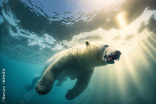 Polar bear Close Up Underwater. Generative AI © dimensdesign