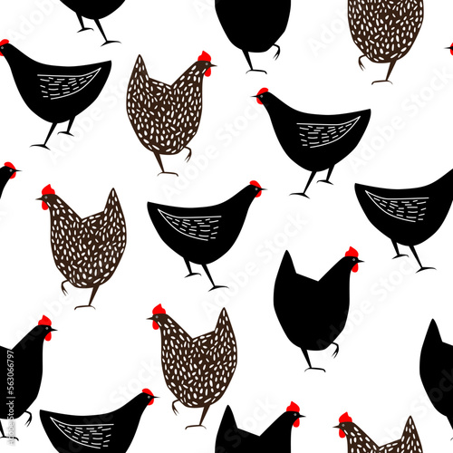 vector seamless texture with stylized cute chickens