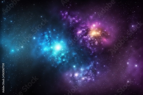 Light blue purple nebula galaxy. Generative AI.