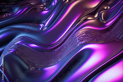 shiny purple and blue chrome plastic liquid textured waves made by generative ai