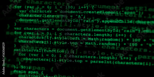 blurred background illustration of coding in action, green code against black background, power of technology