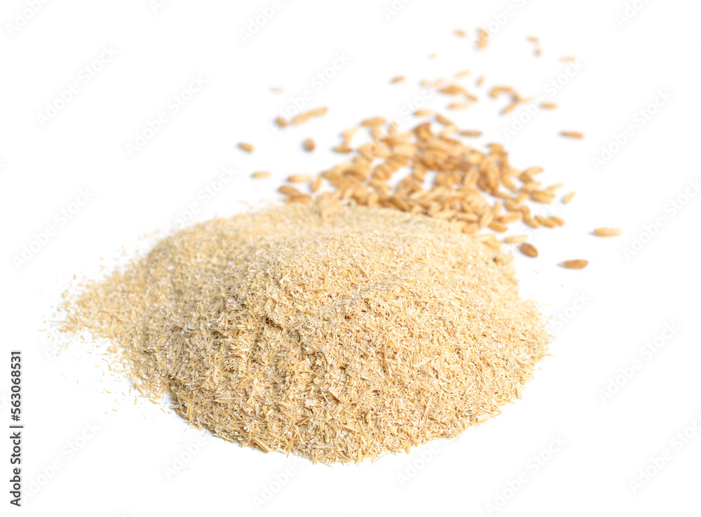 Oats miller's bran with grains isolated on white background Oats miller's bran with grains isolated on white background