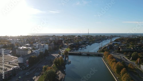 Wallpaper Mural Panoramic view of Liepaja, Latvia, long canal in the middle, sunset, Europe, 4k Torontodigital.ca