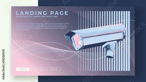design 3d vector security camera, cctv camera and wave lines background for Security system, smart home, cctv concept, landing page, security system product poster, sign, symbols
