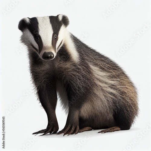 Badger full body image with white background ultra realistic