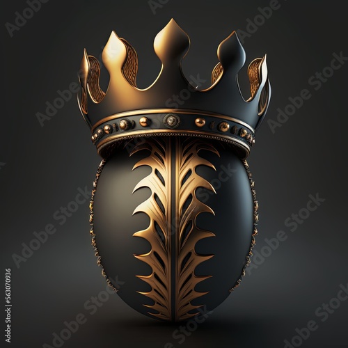 Black and golden American football isolated on black background. The crown placed on the ball. Concept for Super Bowl MVP player award. Generative AI.