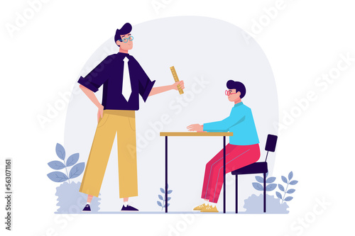 Wallpaper Mural Back to school concept with people scene in the flat cartoon design. Teacher conducts the first lesson for the students after the summer vacation. Torontodigital.ca