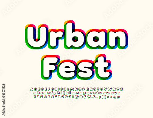 Vector artistic Emblem Urban Fest.   Modern Creative Font. Kids bright Alphabet Letters and Numbers
