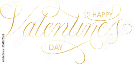 HAPPY VALENTINE'S DAY metallic gold brush calligraphy banner on transparent background