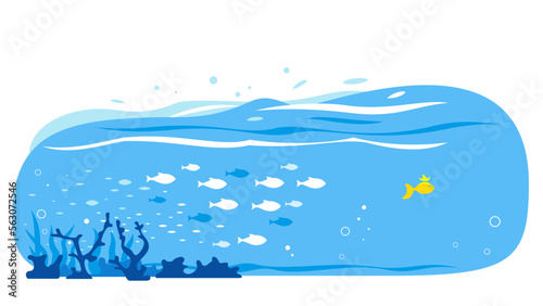 Flock of fish swims over a beautiful goldfish isolated flat conceptual illustration, social media followers, popularity in social networks, follow the leader