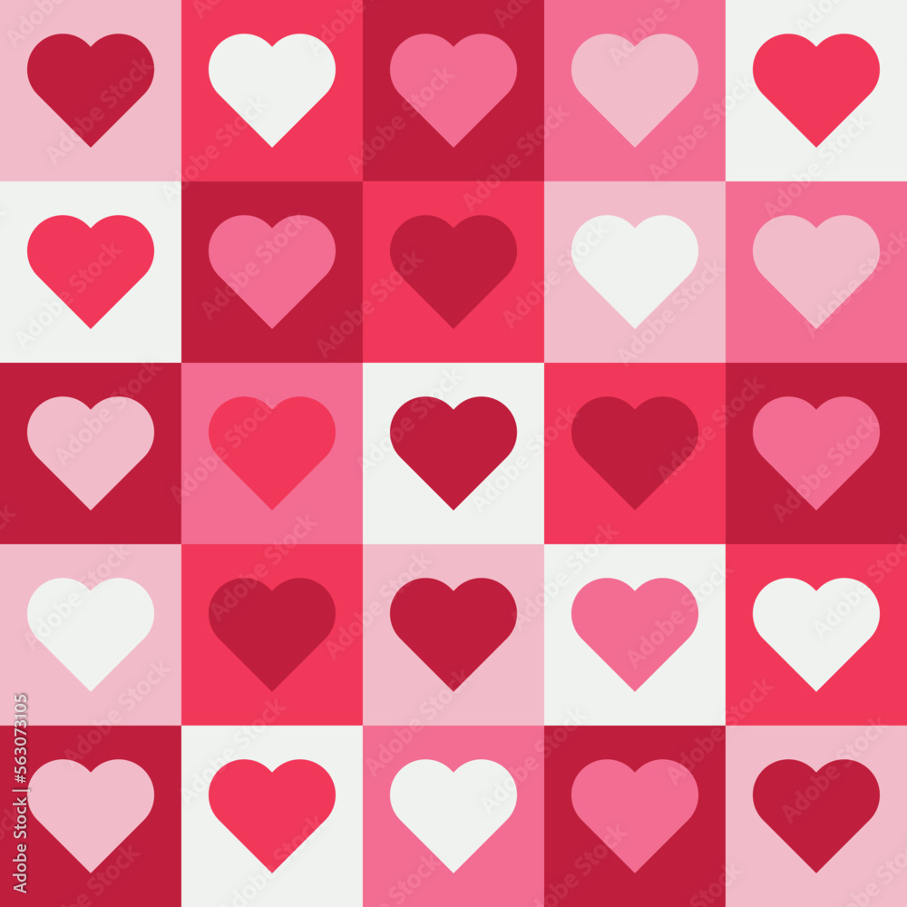 red and pink heart pattern. Geometric shaped heart