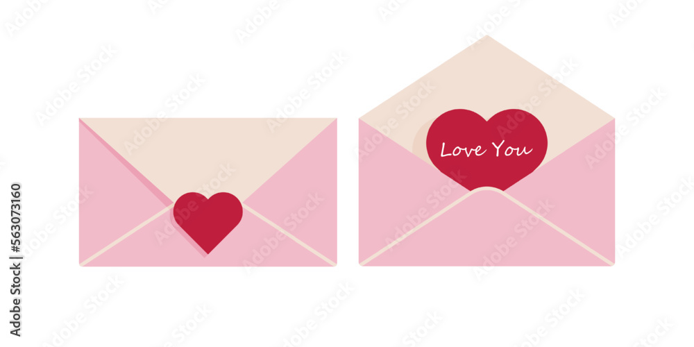 red heart in letter. Symbol of Valentine's day.