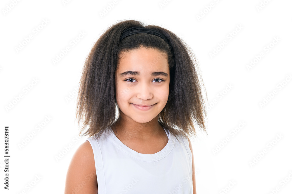 Adorable 9 years child girl on studio white background Adorable 9 years child girl on studio white background