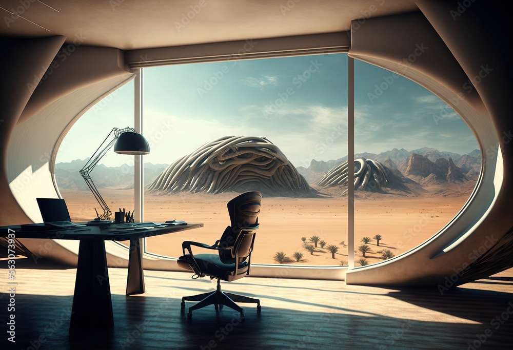 Fototapeta premium Luxury office space, alien world futuristic ,made with Generative AI