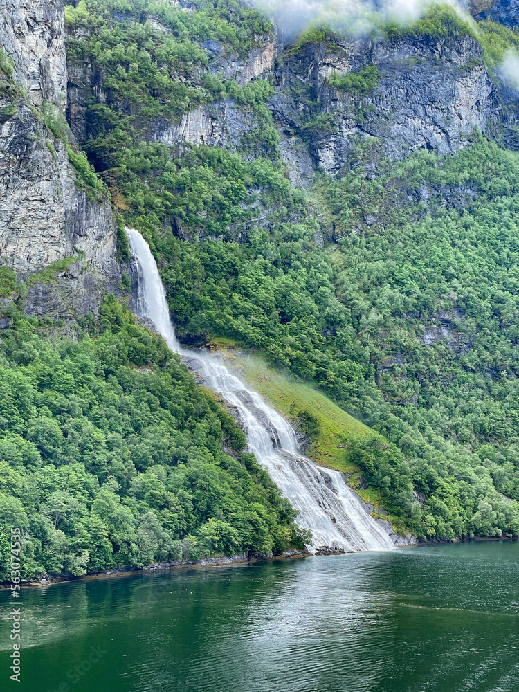 Waterfall in Geiranger Fjord, the suitor of the seven sisters