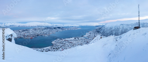 Panoramic view of Tromso city Norway at daytime in the winter © kjekol