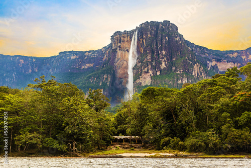 Scenic view of world's highest waterfall Angel Fall in Venezuela photo