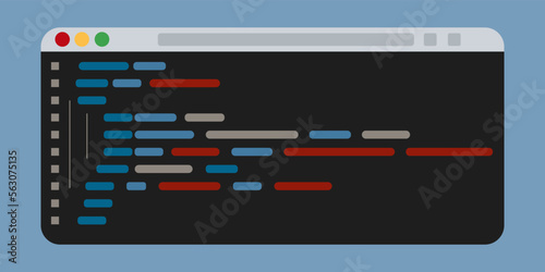 Code on screen Vector illustration, flat coding or programming script text on monitor,