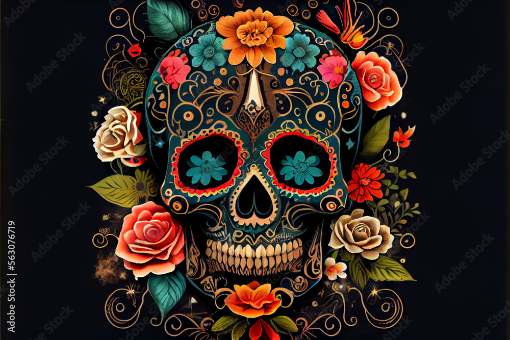 Sugar Skull Day of the Dead created using MidJourney generative AI