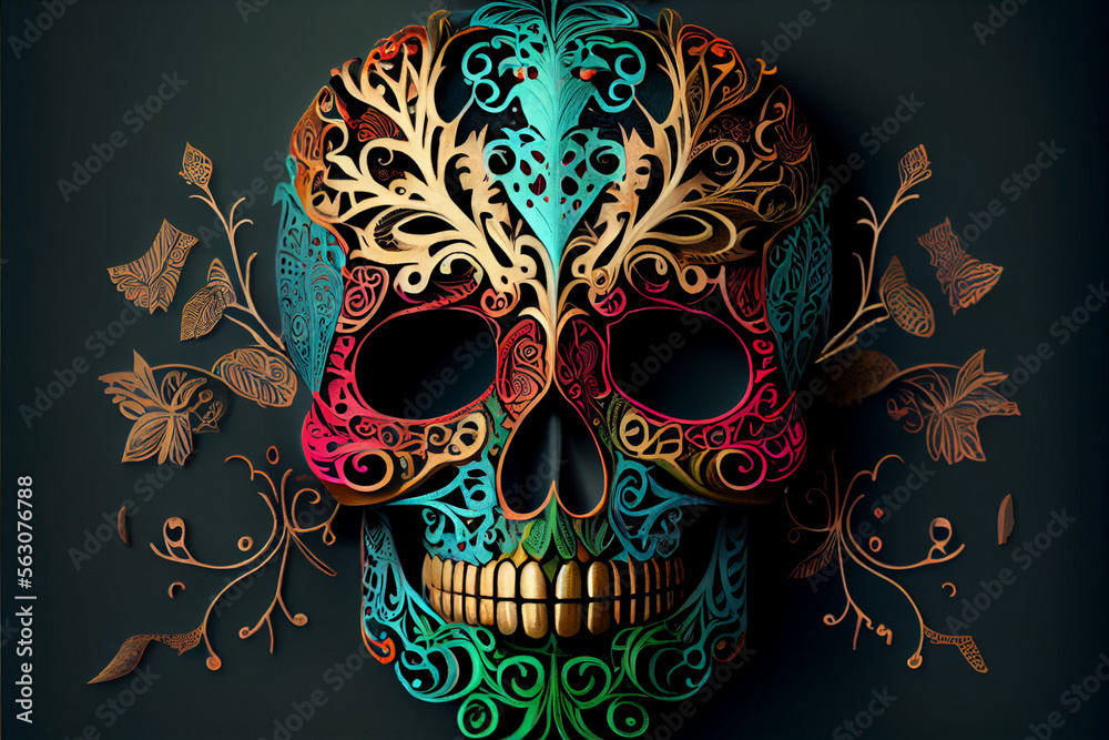 Sugar Skull Day of the Dead created using MidJourney generative AI