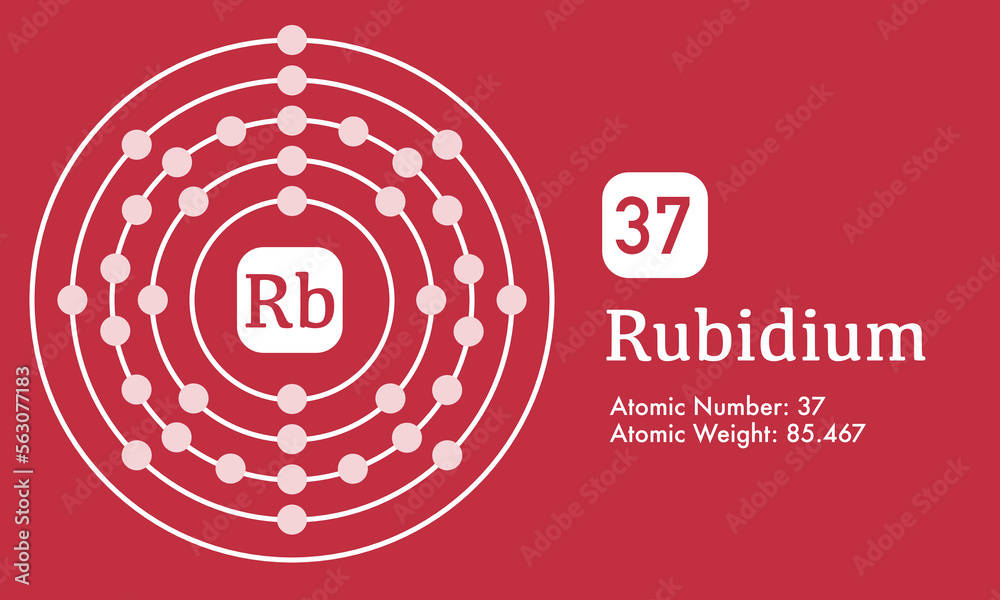 Illustration of atomic structure of Rubidium (Rb 37) that shows Atomic mass and number element vector Illustration of atomic structure of Rubidium (Rb 37) that shows Atomic mass and number element vector