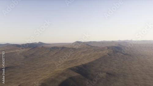 Mars like red planet  with arid landscape  rocky hills and mountains  for space exploration and science fiction backgrounds. 