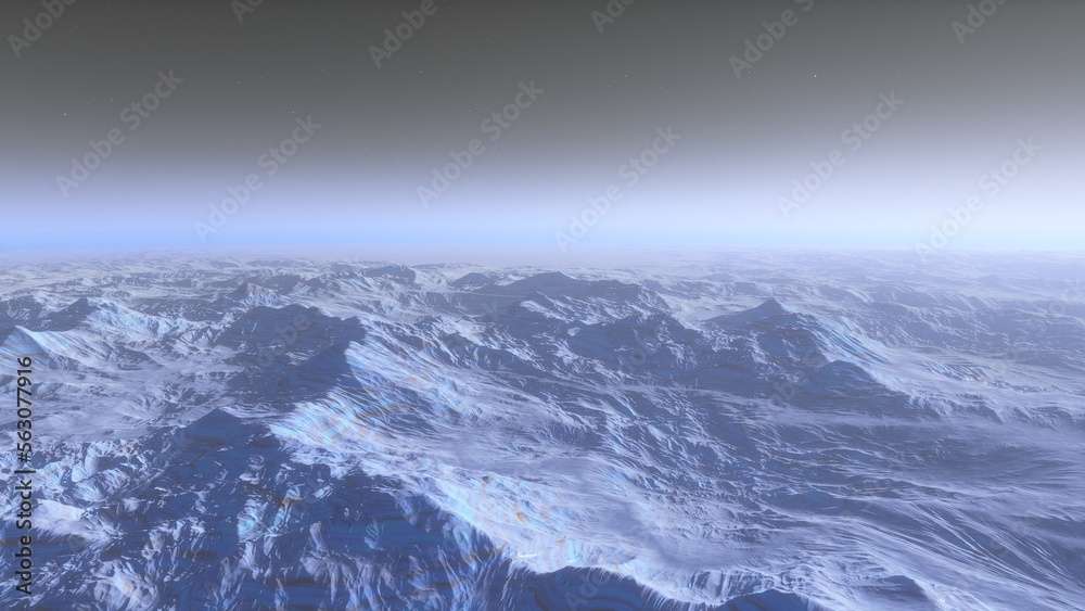 Fototapeta premium Mars like red planet, with arid landscape, rocky hills and mountains, for space exploration and science fiction backgrounds. 