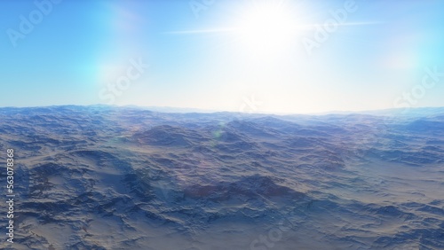 realistic surface of an alien planet  view from the surface of an exo-planet  canyons on an alien planet  stone planet  desert planet 3d render 