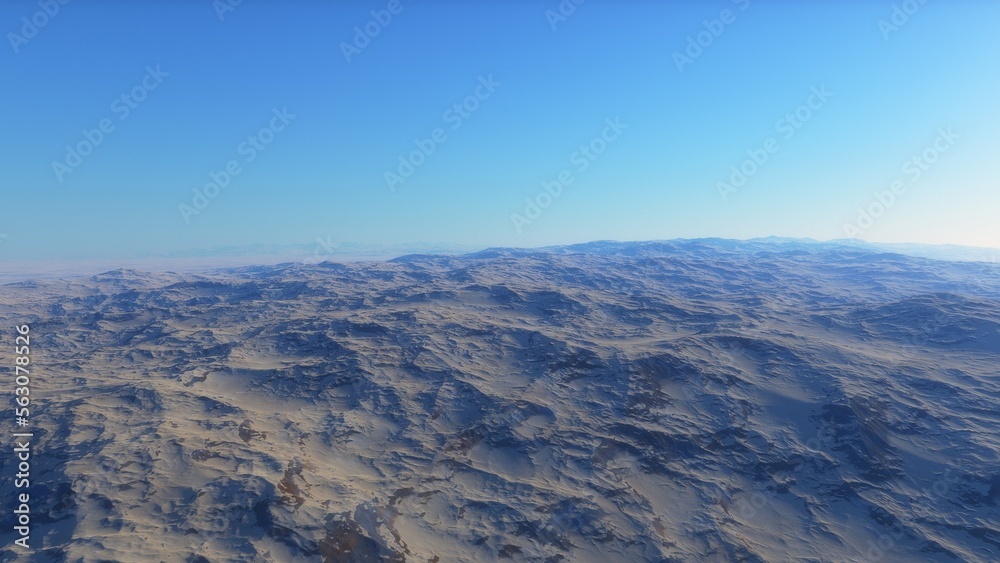 Exoplanet fantastic landscape. Beautiful views of the mountains and sky with unexplored planets. 3D illustration.
Exoplanet fantastic landscape. Beautiful views of the mountains and sky with unexplored planets. 3D illustration.