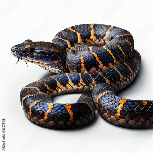 Banded Water Snake full body image with white background ultra realistic



