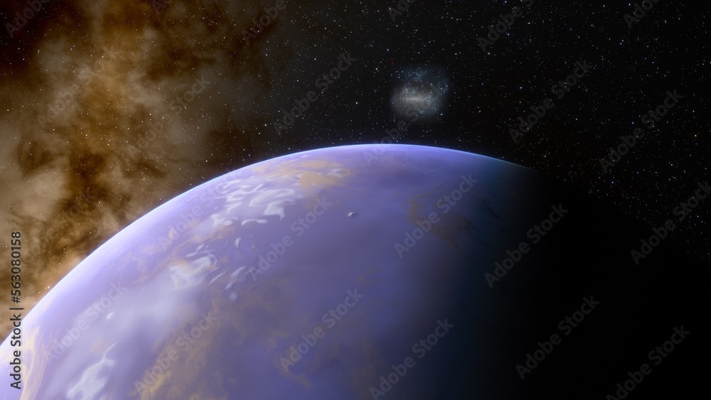 Fototapeta premium super-earth planet, realistic exoplanet, planet suitable for colonization, earth-like planet in far space, planets background 3d render 