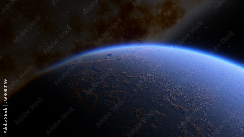 Obraz premium super-earth planet, realistic exoplanet, planet suitable for colonization, earth-like planet in far space, planets background 3d render 