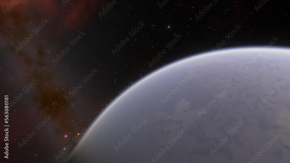 Obraz premium super-earth planet, realistic exoplanet, planet suitable for colonization, earth-like planet in far space, planets background 3d render 