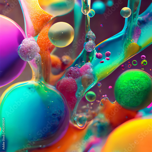 macro zoom on Colorful oil drops mixed in water,generative ai