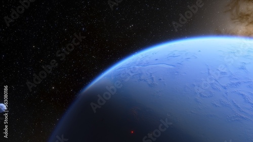 super-earth planet, realistic exoplanet, planet suitable for colonization, earth-like planet in far space, planets background 3d render 