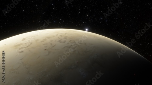 super-earth planet, realistic exoplanet, planet suitable for colonization, earth-like planet in far space, planets background 3d render
