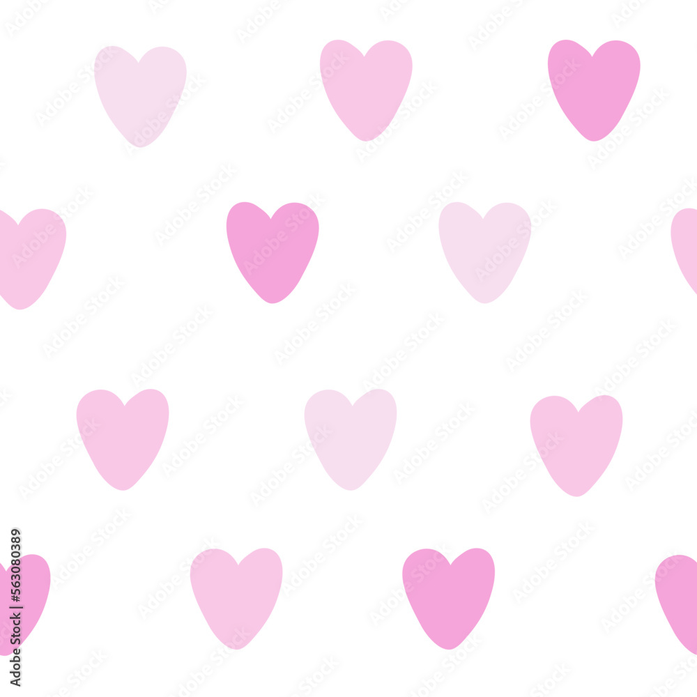 Simple heart half drop pattern in shades of soft baby pink on white pink. Vector seamless repeat for Valentines day, romantic, love, baby projects