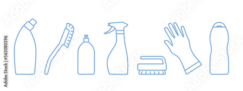 set of home cleaning products outline icons- vector illustration