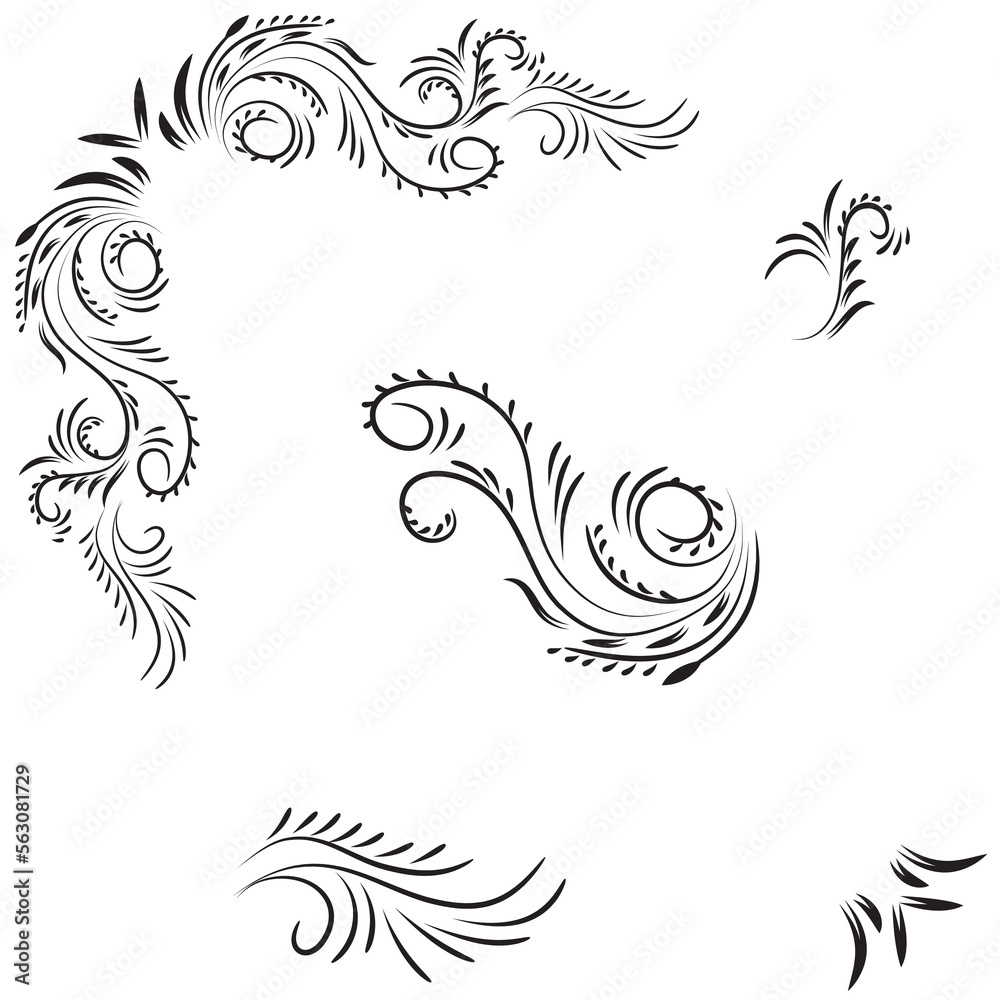 Set of mixed floral classical decorations, Vector illustration of decorative frame set. 