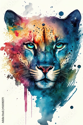 Colorful watercolor painting of a Florida panther ,made with Generative AI