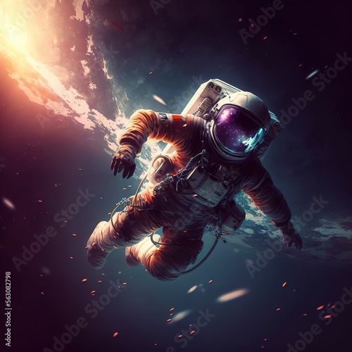 Fototapete Astronaut floating zero gravity in outer space ,made with Generative AI