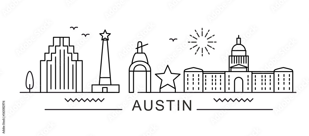 Austin City Line View. Poster print minimal design.