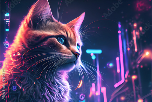 Cat on a futuristic background Sci fi colorful with Generative AI © Rade11 Photography