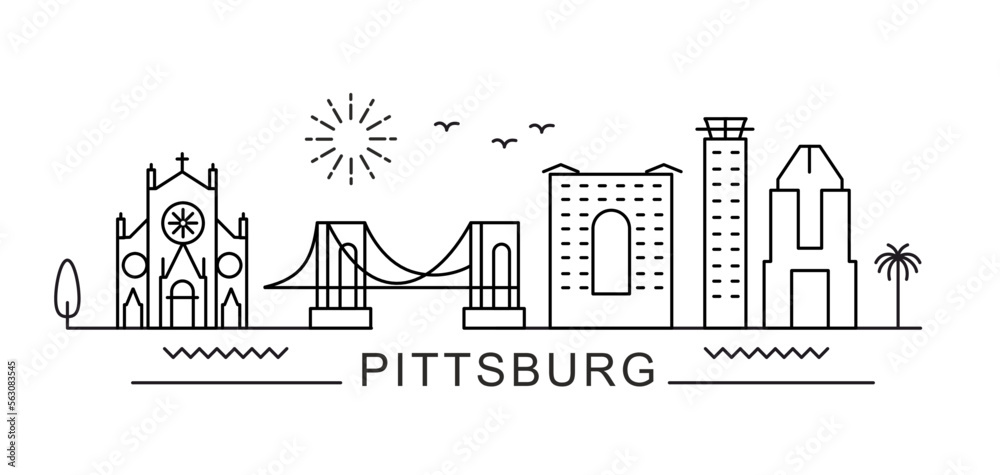 Pittsburgh City Line View. Poster print minimal design.