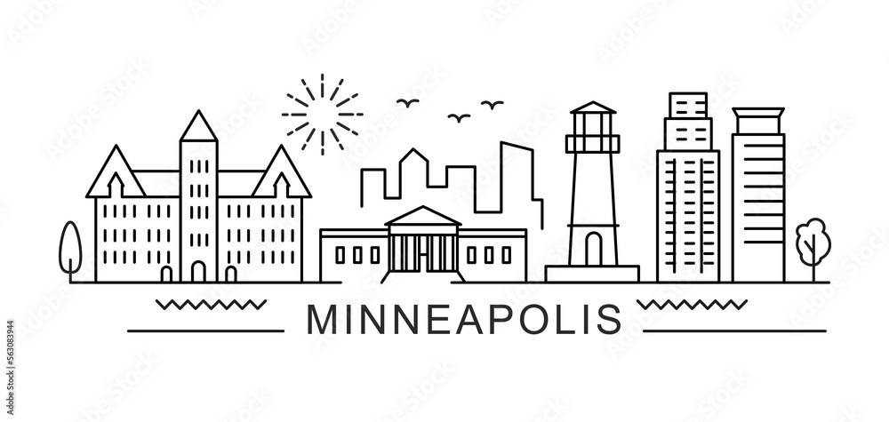 Minneapolis City Line View. Poster print minimal design.
